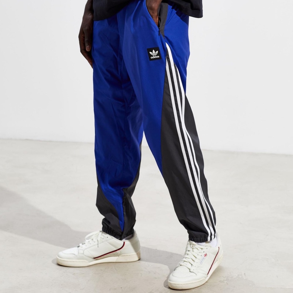 Mens Adidas Originals Insley Blue-Black Windbreaker Trackpants | Size Small